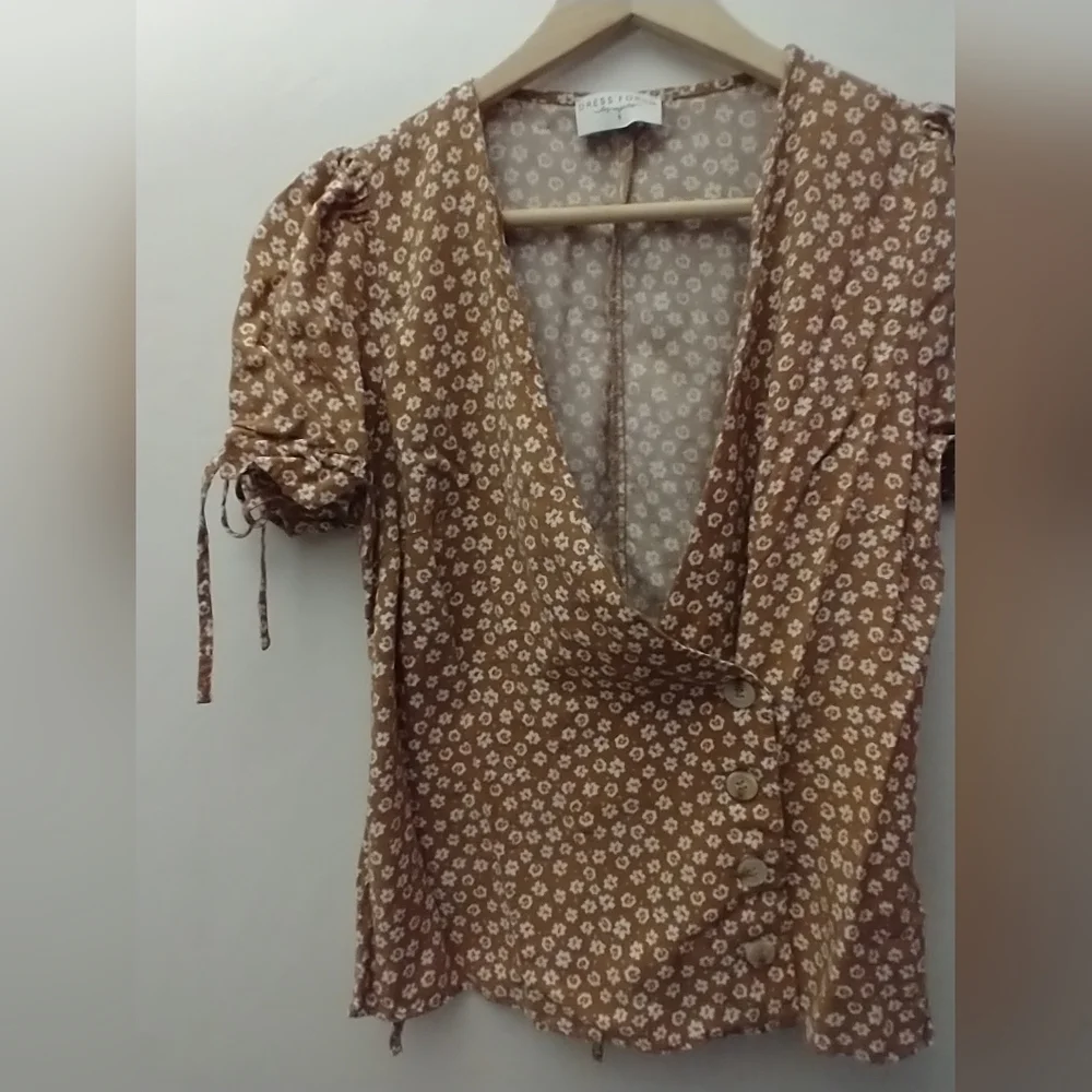 Anthropologie Rust Brown Daisy Print Wrap Blouse